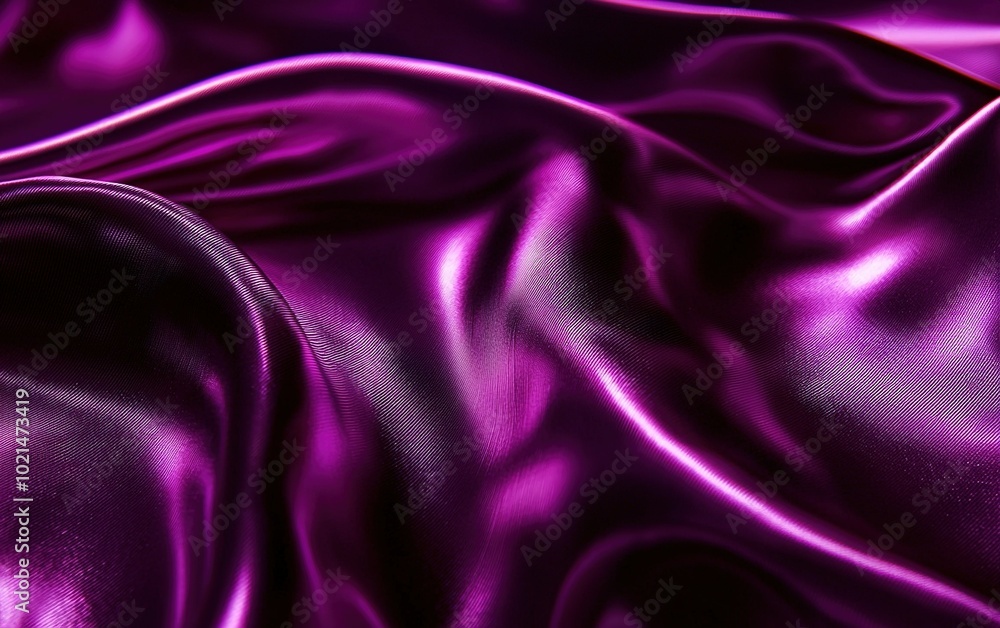 Fototapeta premium Rich purple satin fabric draped elegantly under soft lighting, showcasing intricate textures and depth