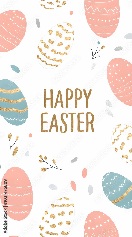 Decorative Easter eggs and floral elements with cheerful greeting for festive celebration Decorative Easter eggs and floral elements with cheerful greeting for festive celebration