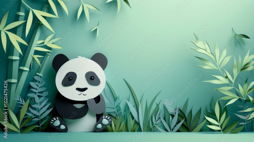 Fototapeta premium A cute panda sits in a bamboo forest