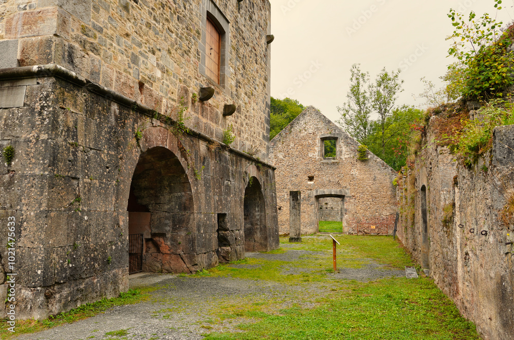Ruins of the Royal Weapons and Ammunition Factory of Orbaizeta. Navarre. Spain. Its remains are considered a treasure of 19th century industrial architecture. Ruins of the Royal Weapons and Ammunition Factory of Orbaizeta. Navarre. Spain. Its remains are considered a treasure of 19th century industrial architecture.