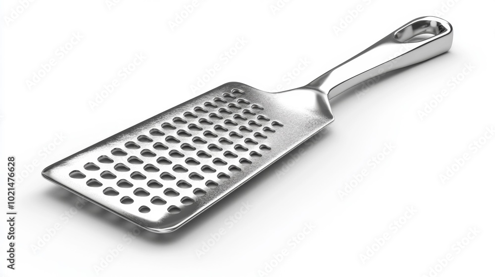 Stainless steel grater on a white background kitchen tool for shredding detailed realistic design cooking equipment.. Generative AI Stainless steel grater on a white background kitchen tool for shredding detailed realistic design cooking equipment.. Generative AI