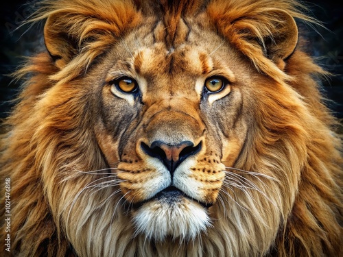 Majestic Lion Face with Unique Rickets Characteristics Showcasing Nature's Raw Beauty and Strength