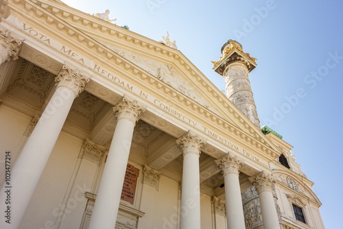 Detail of columns and architecture features of Karlskirche Vienna photo