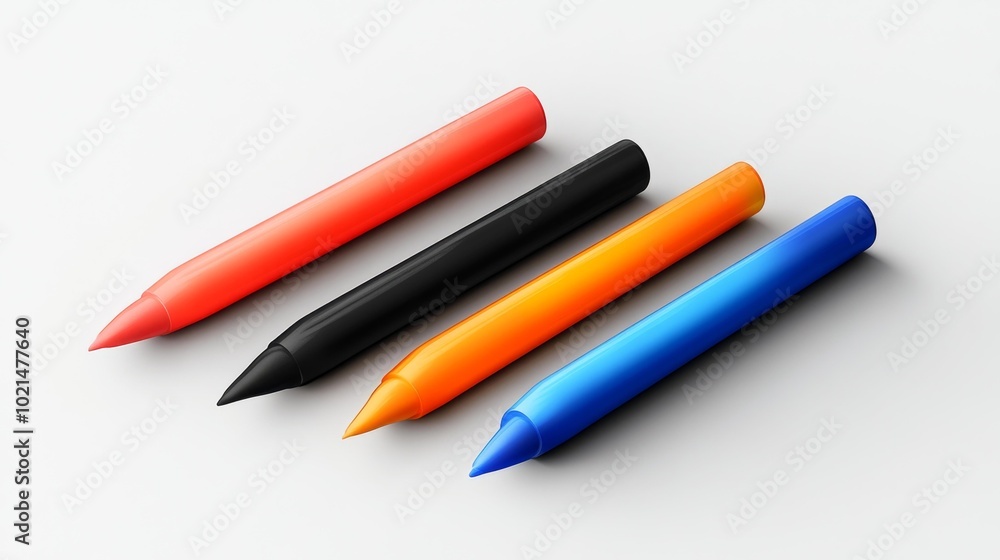 Set of four colorful highlighters isolated on a white background perfect for office or school supplies. Generative AI Set of four colorful highlighters isolated on a white background perfect for office or school supplies. Generative AI