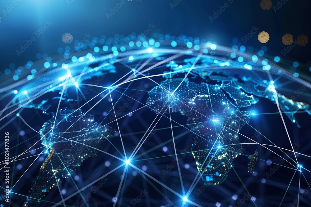 Fototapeta premium A digital globe with network connections linking various countries