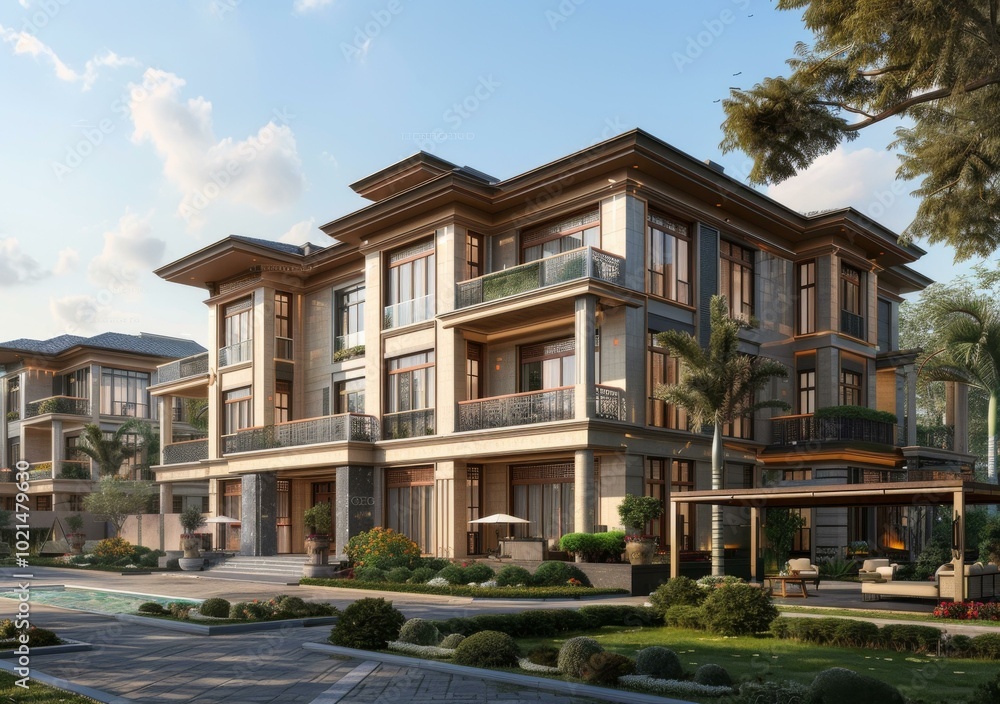 Obraz premium Luxury Mansion Exterior Design Illustration