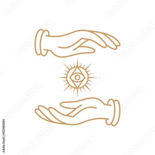 Vector illustration of logo and icon of hands. Used in tattoo, spa and beauty salons, magic, esotericism, occultism.