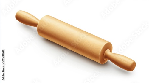 Wooden rolling pin isolated on a white background ideal for baking cooking and kitchen tool promotions. Perfect for culinary-related projects.. Generative AI