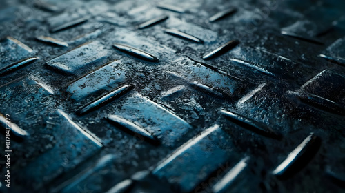 Dark Blue Steel Diamond Plate Texture, Abstract Background Image