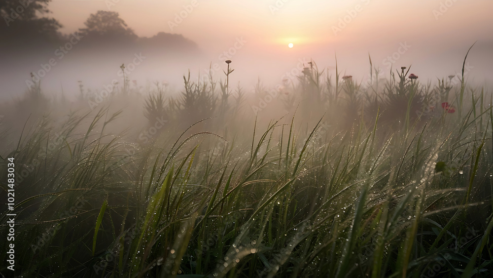Fototapeta premium Nature’s Serene Veil: Exploring Fog-Covered Landscapes