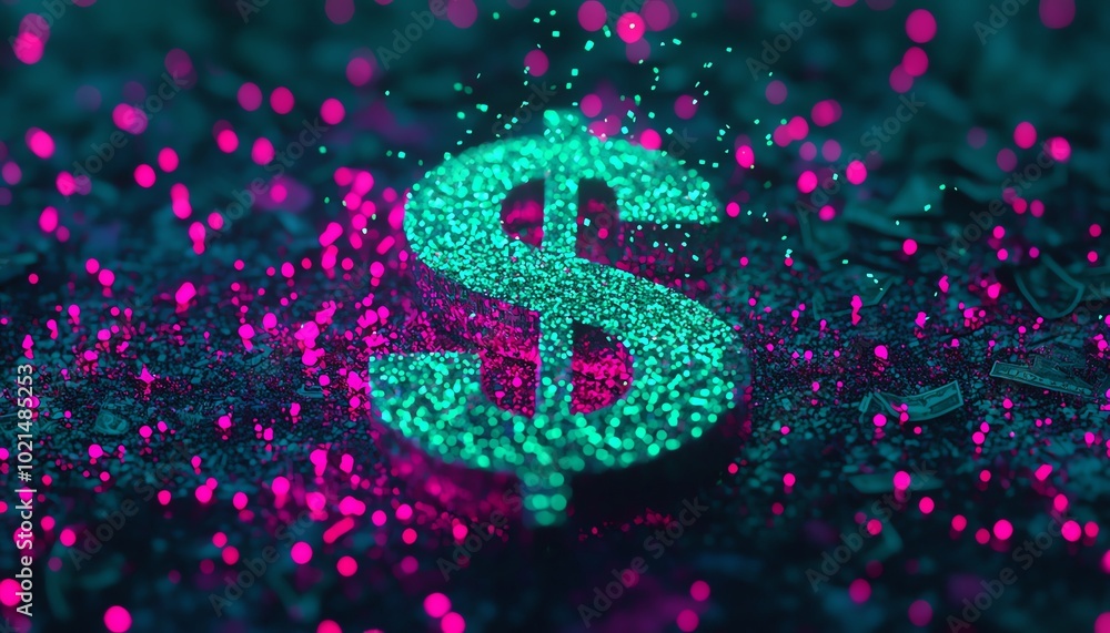 Glittering dollar sign with vibrant colors against a sparkling background. Glittering dollar sign with vibrant colors against a sparkling background.