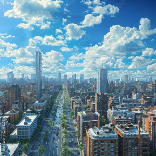 Cityscape Aerial View of Modern City with Skyscrapers