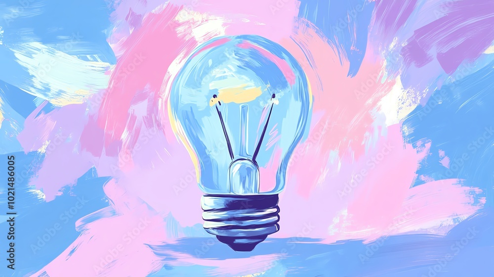 Bright and colorful light bulb illustration on a textured pastel background. Bright and colorful light bulb illustration on a textured pastel background.