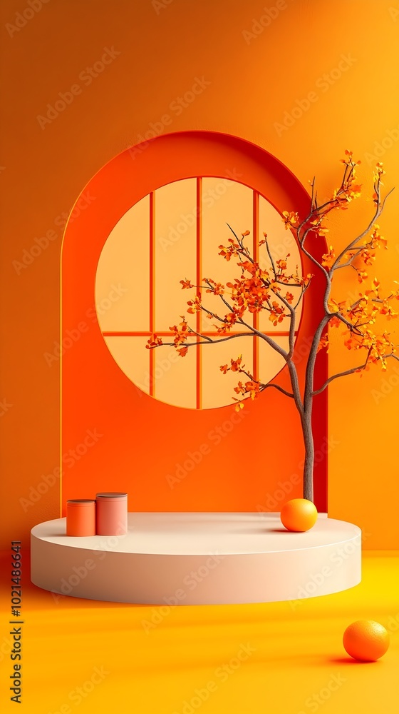 Minimalist 3D studio space featuring a sienna backdrop clean product ...