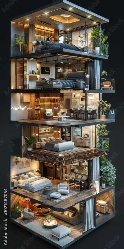 Modern Multi-Level Apartment Interior Design Illustration Modern Multi-Level Apartment Interior Design Illustration