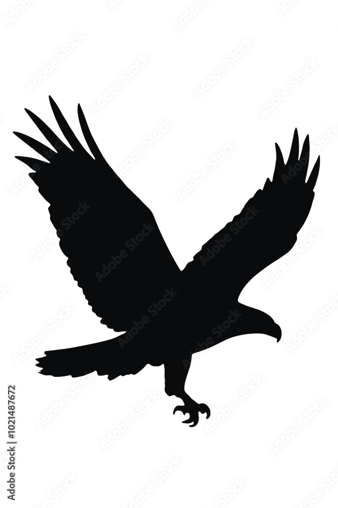 Obraz premium A black silhouette of a flying eagle with outstretched wings vector silhouette