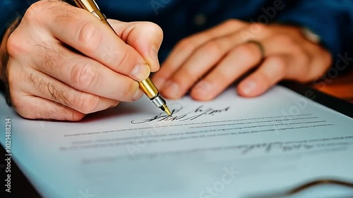 Closeup on the hands of a businessman signing a contract. photo