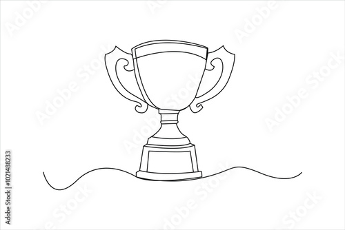 winner trophy cup continuous one line drawing. Trophy cup line art vector illustration.
