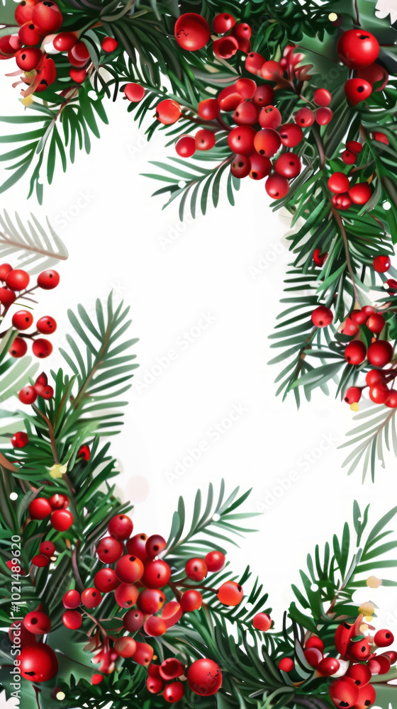A festive evergreen wreath with holly berries and pine branches forms a decorative border for a wintry Christmas card,Generated By Ai A festive evergreen wreath with holly berries and pine branches forms a decorative border for a wintry Christmas card,Generated By Ai