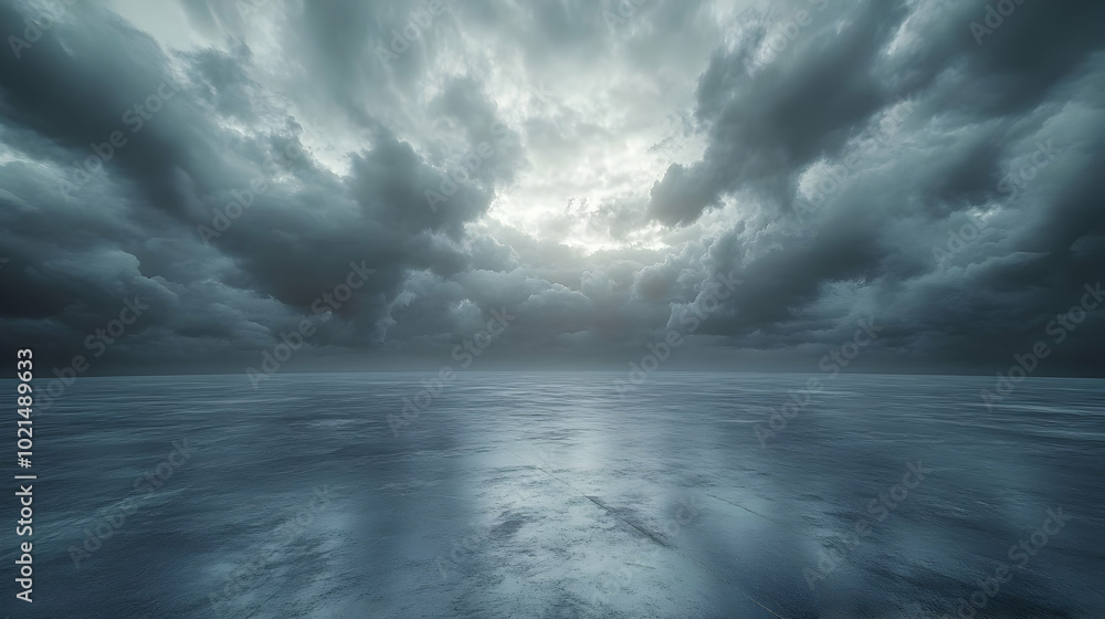 Dark Clouds Above a Calm Ocean - 3D Illustration Dark Clouds Above a Calm Ocean - 3D Illustration