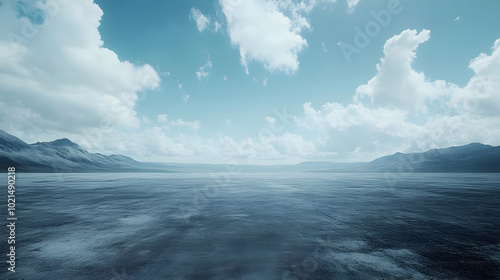 Mountain Landscape with Calm Water and Clouds - 3D Illustration