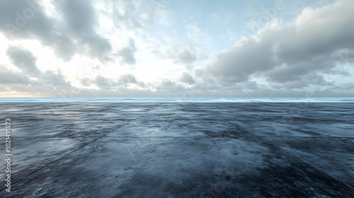 Dark Blue Concrete Surface with Ocean and Clouds Background