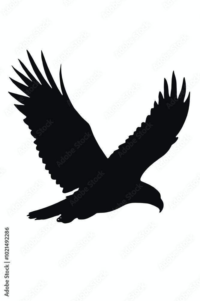 Obraz premium A black silhouette of a flying eagle with outstretched wings vector silhouette