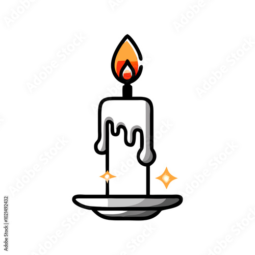 Candlelight icon with a clean black outline, featuring a single lit candle with a small flame atop a melting wax body, resting on a classic candle holder, symbolizing warmth, serenity, calm atmosphere