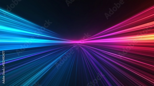 Vibrant light trails in blue and pink colors on a dark background, creating a dynamic abstract effect.