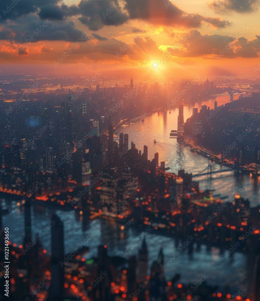 Naklejka premium Sunrise over a Futuristic Cityscape