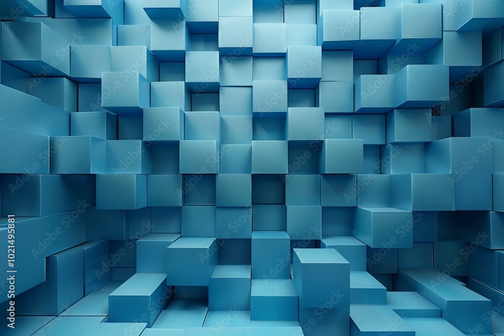 Abstract Blue Geometric Cube Background Abstract Blue Geometric Cube Background