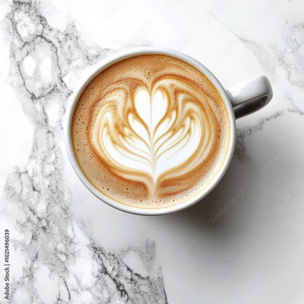 beautifully crafted cup of hot latte coffee featuring intricate milk foam art, set against marble background. warm tones of coffee create cozy and inviting atmosphere beautifully crafted cup of hot latte coffee featuring intricate milk foam art, set against marble background. warm tones of coffee create cozy and inviting atmosphere
