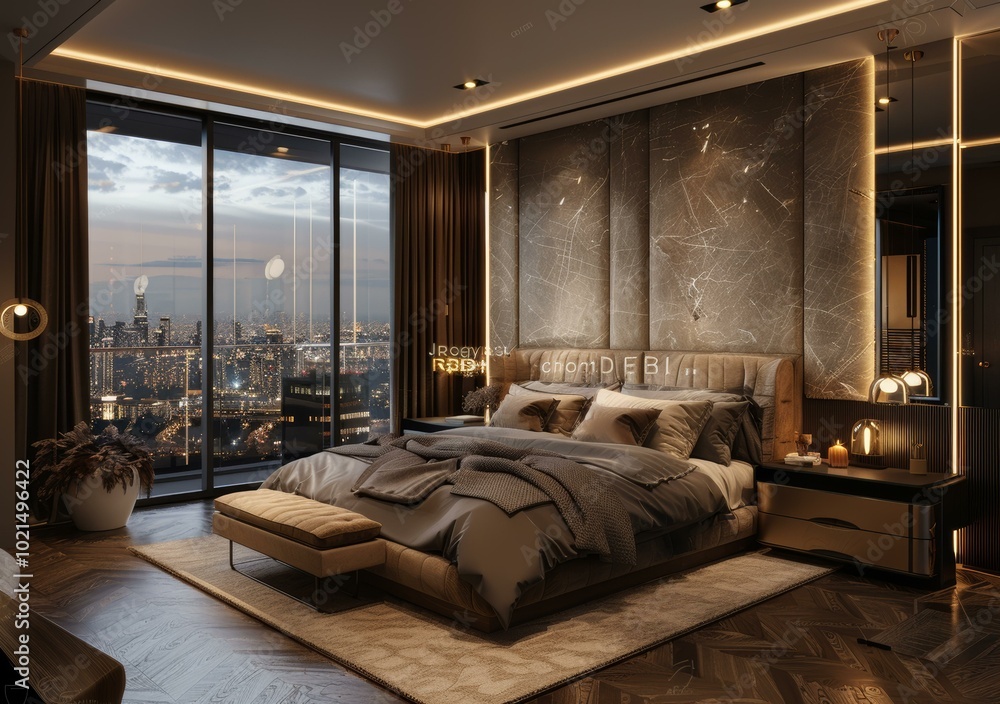 Luxury Modern Bedroom with City View Luxury Modern Bedroom with City View