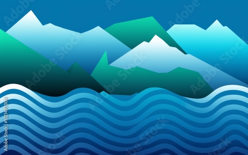 Mountains and sea. Abstract illustration of mountains and ocean waves, symbolizing nature's beauty and serenity.