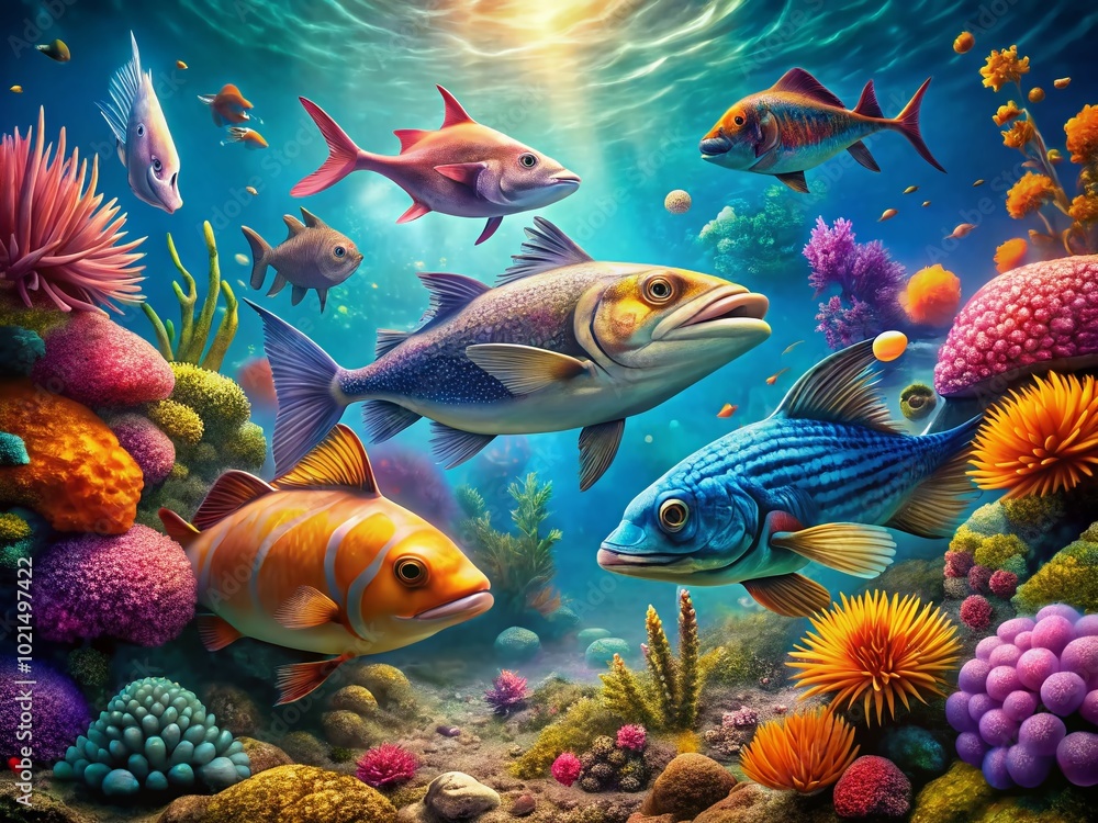 Fototapeta premium Mysterious Prehistoric Underwater Creatures of the Ancient Oceans in a Vibrant Marine Environment