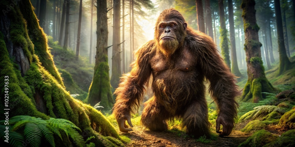 Obraz premium Mysterious Sasquatch Sightings in Enchanted Forests - Captivating Images of Legendary Creatures and Their Environments
