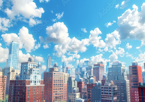 Cityscape with Clouds and Buildings