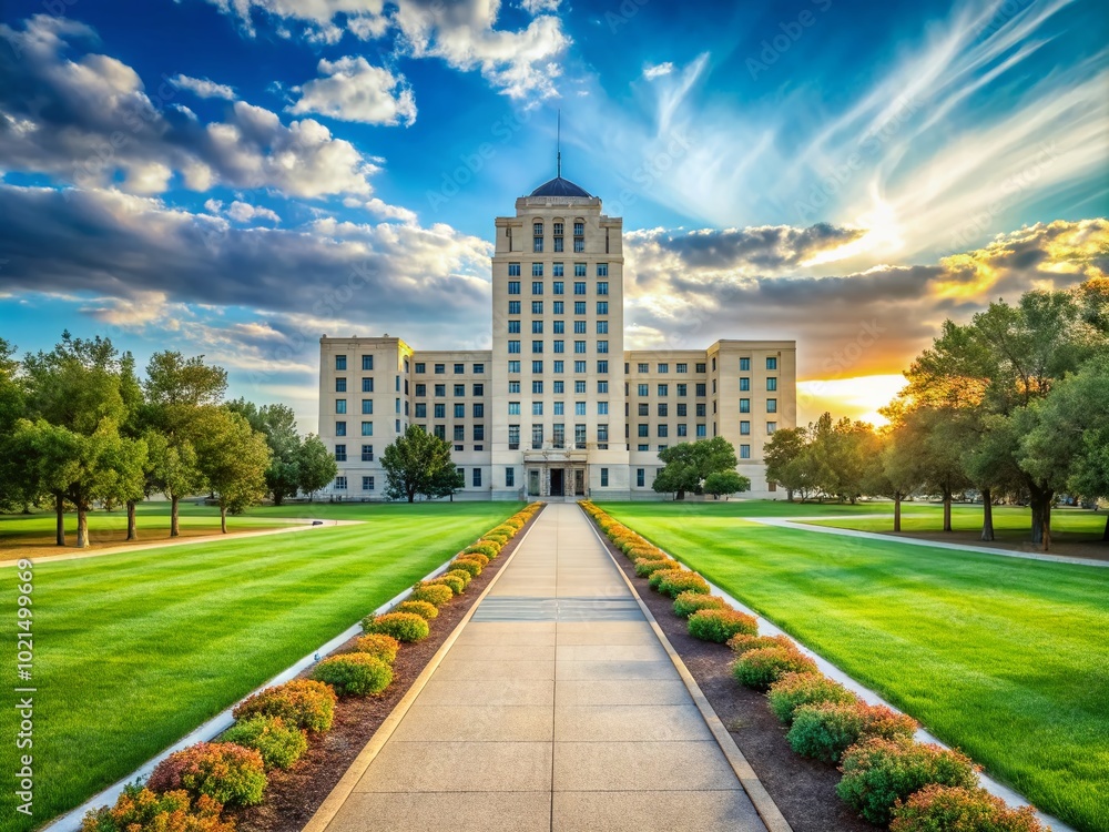 North Dakota State Capitol Building in Bismarck Featuring Modern Architectural Design and Surroundings North Dakota State Capitol Building in Bismarck Featuring Modern Architectural Design and Surroundings