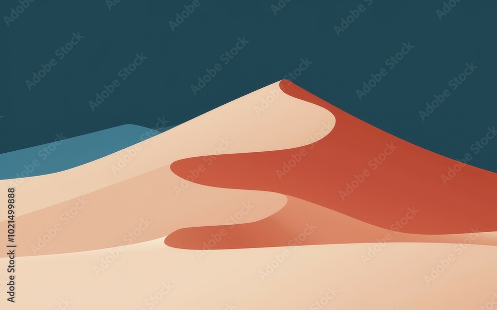 Desert dunes landscape. Minimalist abstract landscape with red dunes in a desert setting. Desert dunes landscape. Minimalist abstract landscape with red dunes in a desert setting.