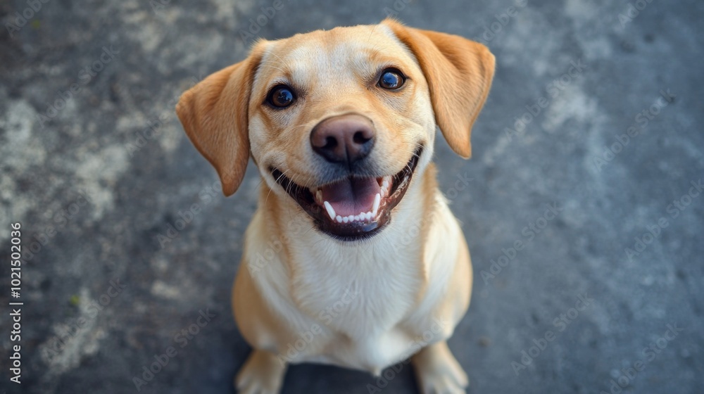 Happy Dog Smiling at Camera in Outdoor Setting Happy Dog Smiling at Camera in Outdoor Setting