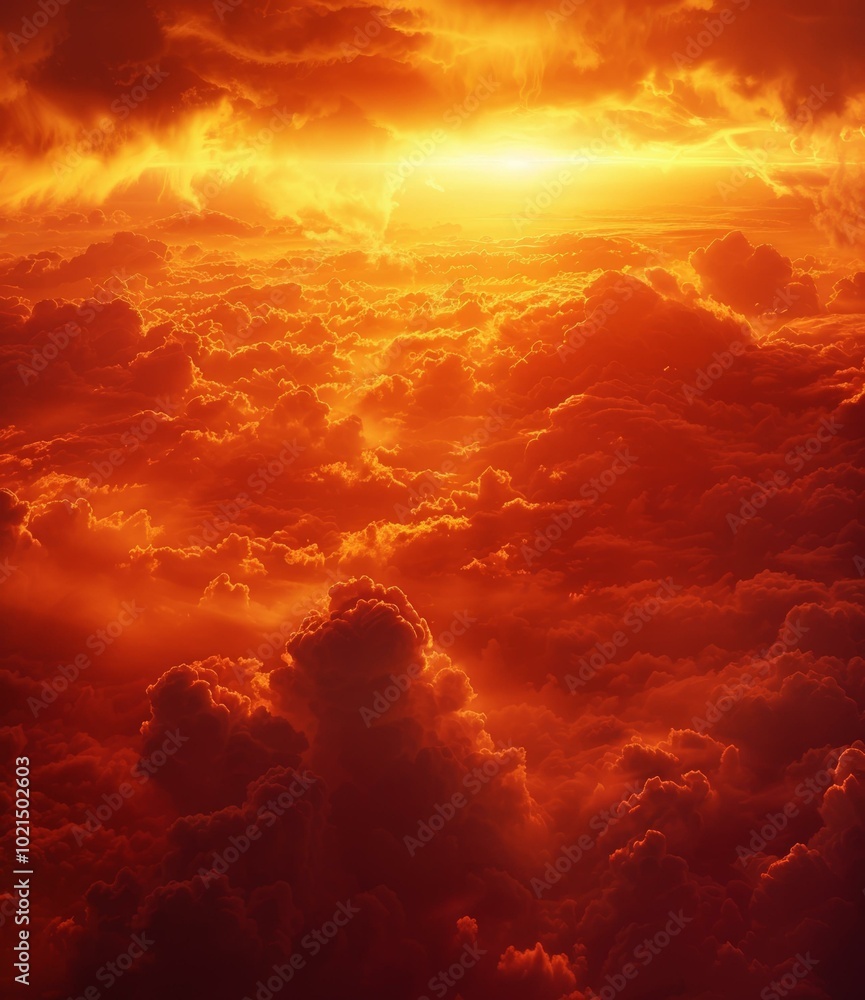 Fototapeta premium A fiery sunset above the clouds