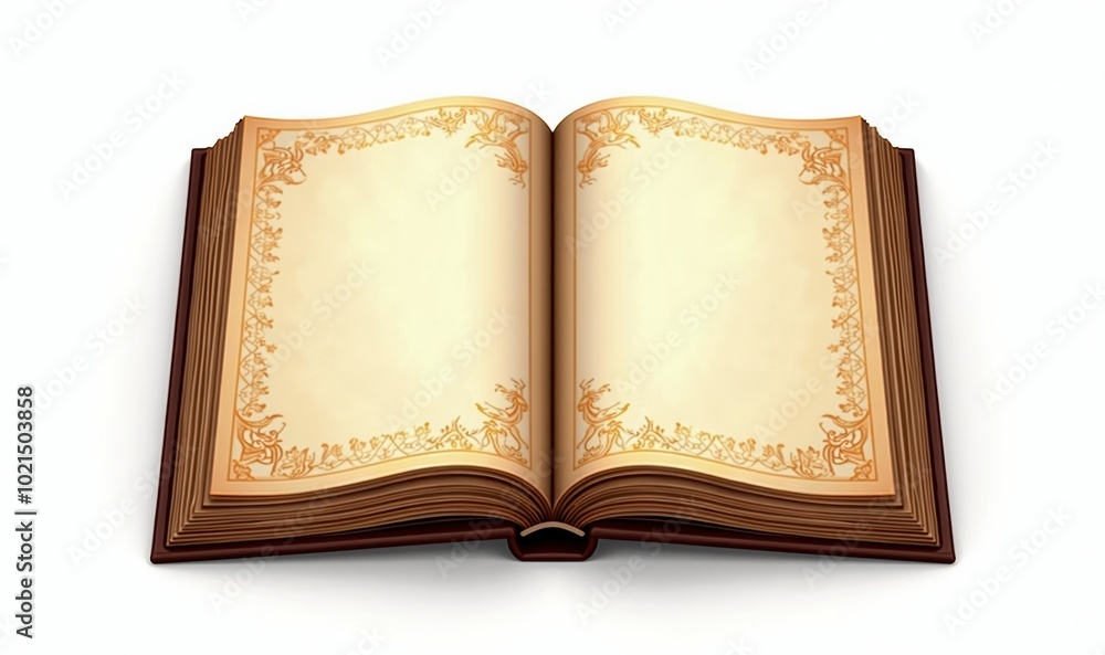 Fototapeta premium An elegant open book with blank pages and decorative borders, perfect for showcasing creativity, storytelling, or education.