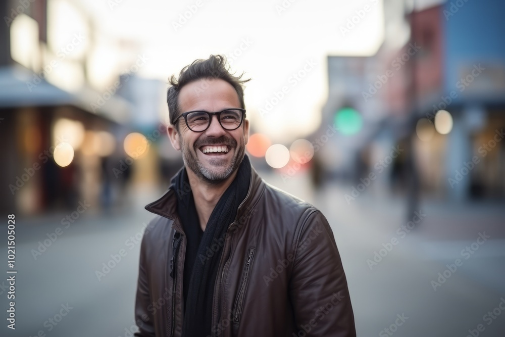 Portrait of a handsome young man with glasses in the city at night Portrait of a handsome young man with glasses in the city at night