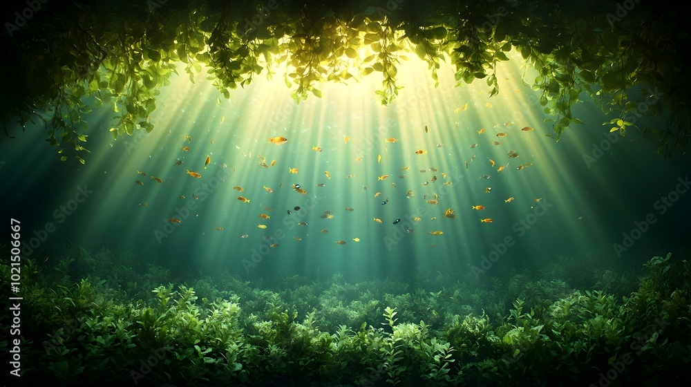 Sunlit Kelp Forest Meadow A Lush Verdant Underwater Landscape Teeming with Vibrant Marine Life Backlit by Golden Rays and Piercing Shafts of Light in the Azure Depths Sunlit Kelp Forest Meadow A Lush Verdant Underwater Landscape Teeming with Vibrant Marine Life Backlit by Golden Rays and Piercing Shafts of Light in the Azure Depths