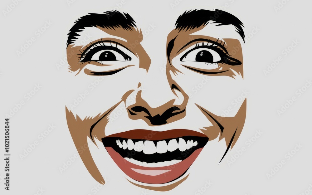 Joyful expression. A close-up illustration of a person's face with a big smile and wide-open eyes, expressing delight and excitement. Joyful expression. A close-up illustration of a person's face with a big smile and wide-open eyes, expressing delight and excitement.