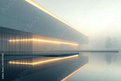 Modern Architecture Reflected in Foggy Water