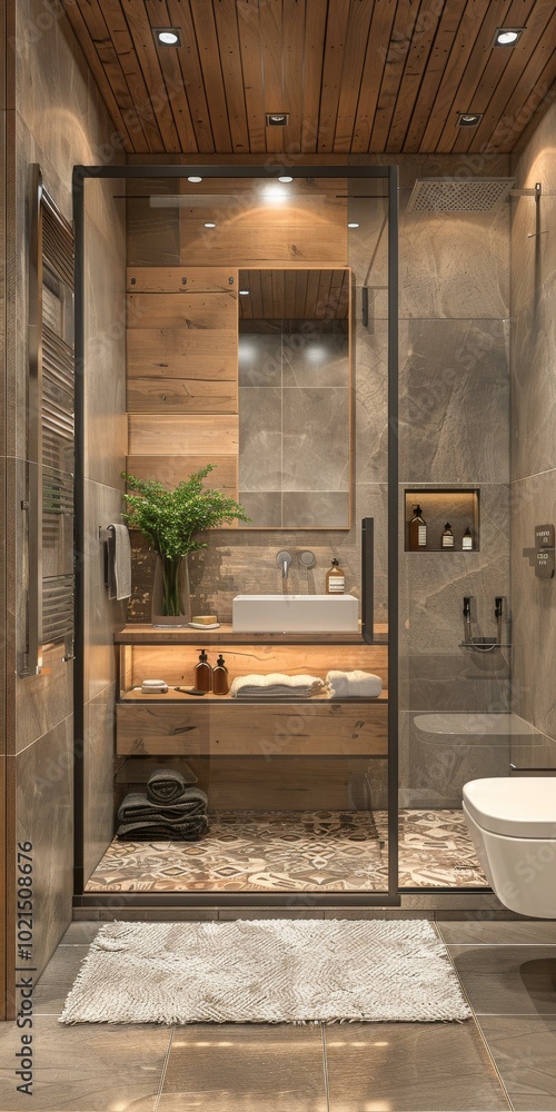 Fototapeta premium Modern Rustic Bathroom Design with Wooden Accents