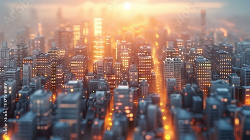 Modern City Skyline at Sunrise Illustration