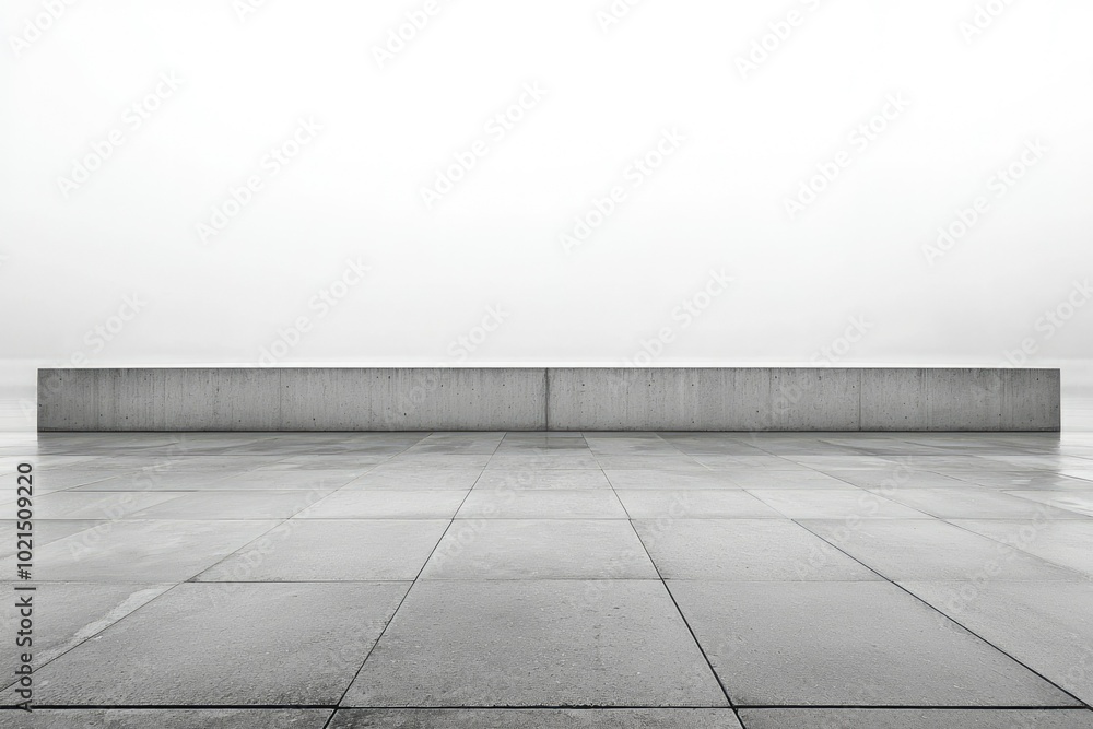 Concrete Wall and Tiled Ground Against Foggy Sky Concrete Wall and Tiled Ground Against Foggy Sky