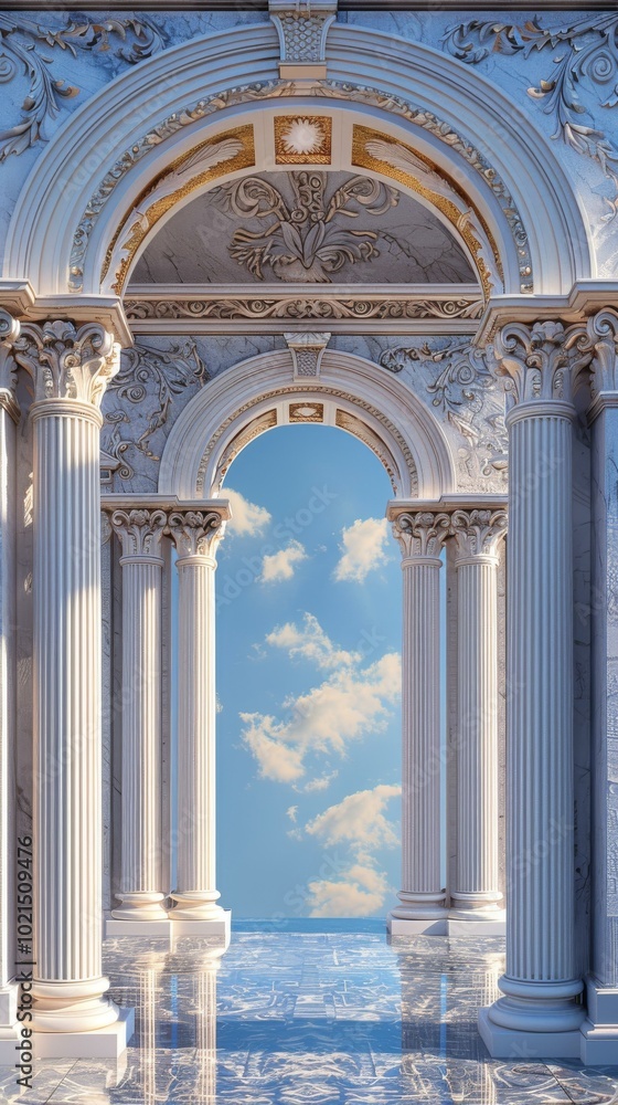 Ancient Greek Architecture Illustration with Blue Sky